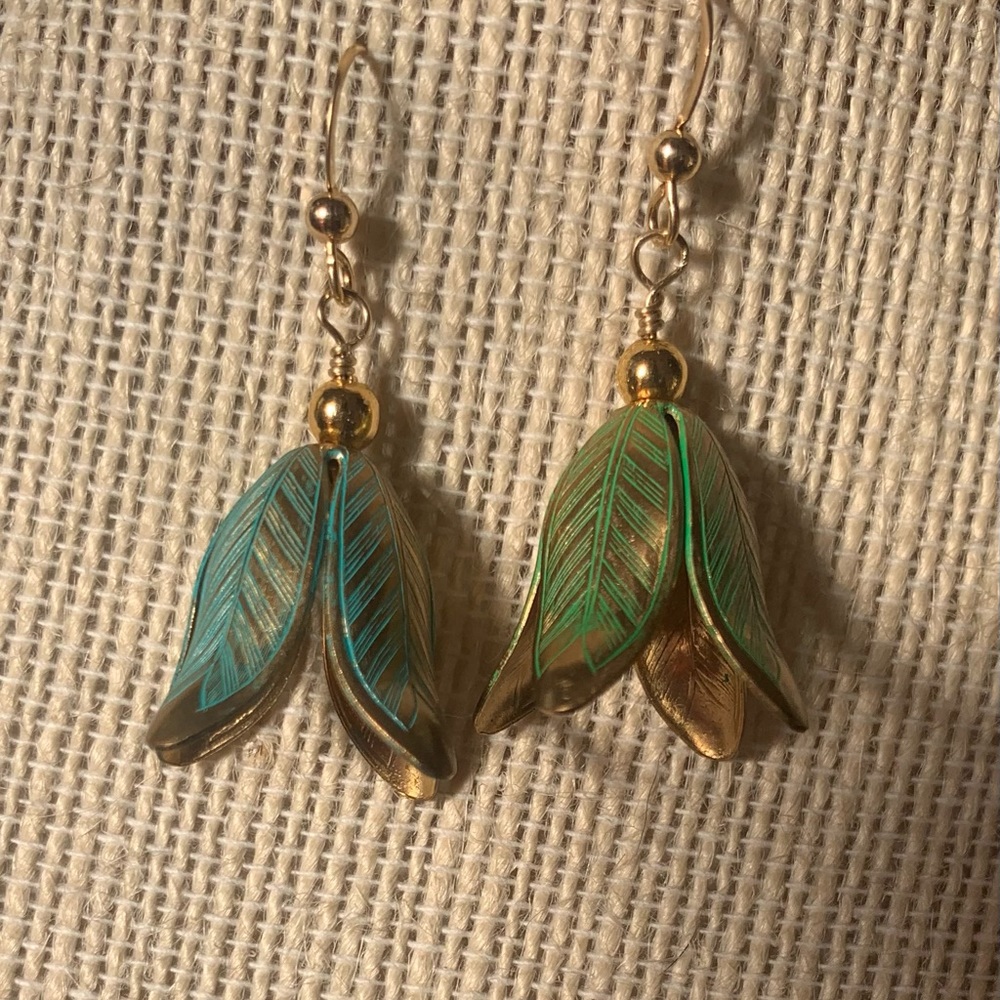 14K gp. Bell flower. 14k go ball and ear wire.Handmade - Picture 4 of 6